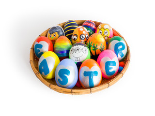 Easter eggs, colorful painted in many cute styles