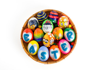 Easter eggs, colorful painted in many cute styles