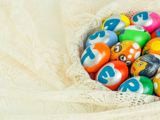 Easter eggs, colorful painted in many cute styles