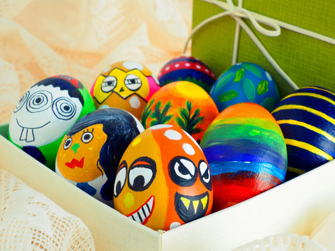 Easter eggs, colorful painted in many cute styles