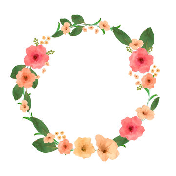 circle vintage frames with flowers blossom and leaves. Vector image