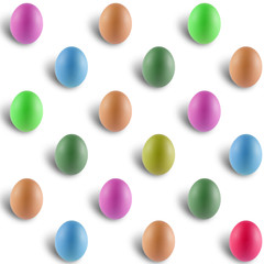 Easter background of multicoloured eggs on white