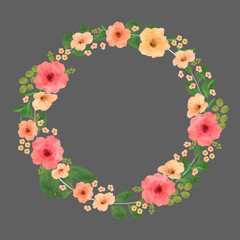 circle vintage frames with flowers blossom and leaves. Vector image