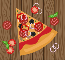 Hot Salami pizza slice vector illustration