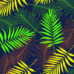 Naklejka na ściany i meble Tropical palm leaves, jungle leaves vector floral pattern background