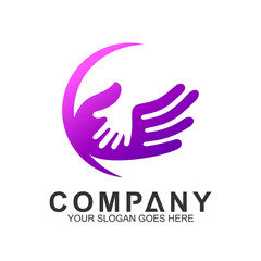 kids/baby care logo, hand care, parenting symbol, charity and adoption logo vector template