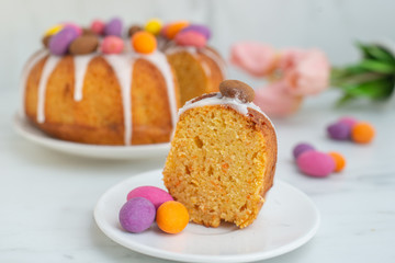 home made apple carrot sponge cake for easter