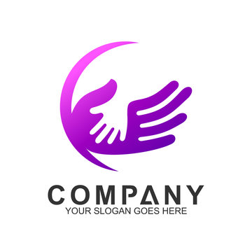 kids/baby care logo, hand care, parenting symbol, charity and adoption logo vector template