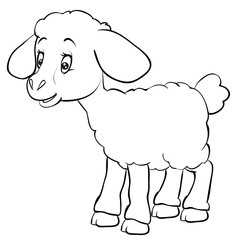 cartoon style of a lamb drawn in outline, isolated object on a white background, vector illustration,