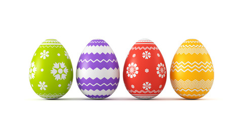 Set of easter eggs on a white background. 3d render illustration.