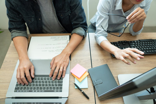 Team of programmers working together development Website design and coding technologies in a software develop company office, Coworkers Team concept