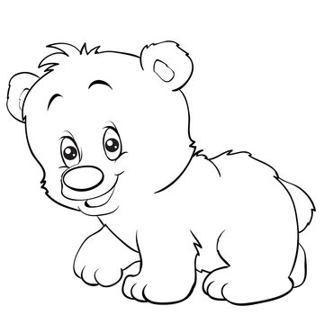 cartoon style teddy bear is drawn in outline, isolated object on a white background, vector illustration,