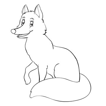 cartoon fox style is drawn in the outline, isolated object on a white background, vector illustration,