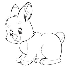 rabbit cartoon style drawn in outline, isolated object on a white background, vector illustration,