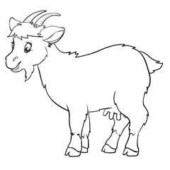 goat cartoon style is drawn in the outline, isolated object on a white background, vector illustration,