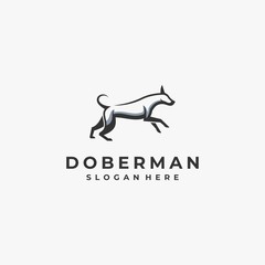 Vector Logo Illustration Doberman Dog Mascot Cartoon Style.
