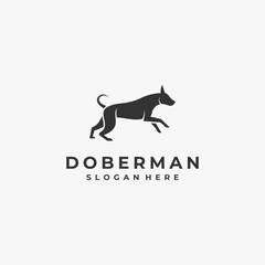 Vector Logo Illustration Doberman Dog Silhouette Style.