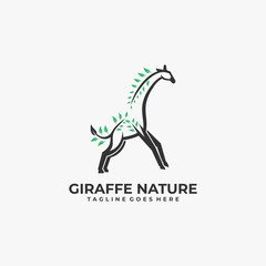 Vector Logo Illustration Giraffe Mascot Line Art Style.Vector Logo Illustration Giraffe Mascot Line Art Style.