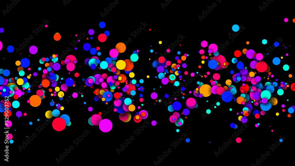 Wall mural Abstract simple background with beautiful multi-colored circles or balls in flat style like paint bubbles in water. 3d render of particles, colored paper applique. Creative design background 2