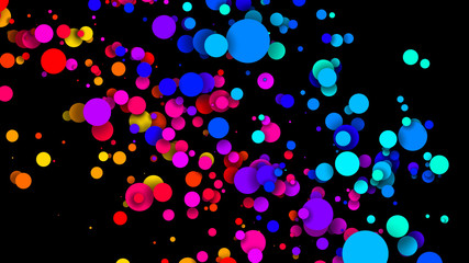 Fototapeta na wymiar Abstract simple background with beautiful multi-colored circles or balls in flat style like paint bubbles in water. 3d render of particles, colored paper applique. Creative design background 1