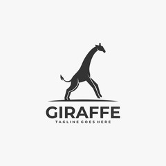 Vector Logo Illustration Giraffe jump Silhouette Style.