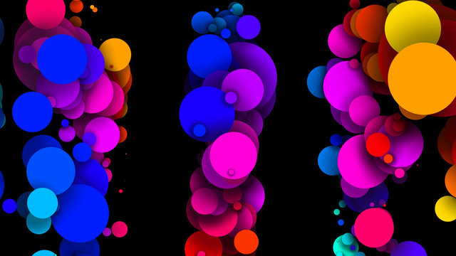 Abstract simple background with beautiful multi-colored circles or balls in flat style like paint bubbles in water. 3d render of particles, colored paper applique. Creative design background