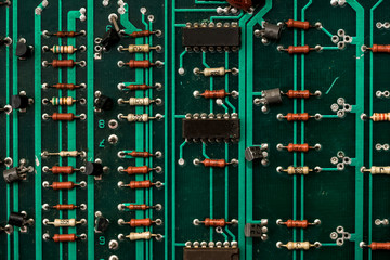 Close Up of green electronic circuit board