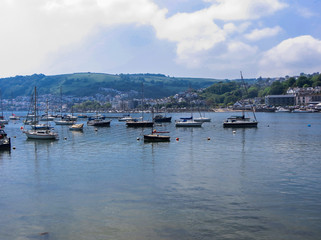 Fototapeta premium A bay filled with yachts, motor boats and small boats in the city of Dortmund. England, May 2018.