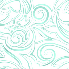 Vector seamless texture of blue or turquoise lines with different thicknesses isolated on white background. Texture for printing on fabric or paper. Smooth and broken lines in the form of spirals and