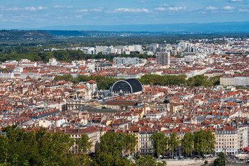 Lyon cityscape from Saone river with colorful houses and river, France, Europe