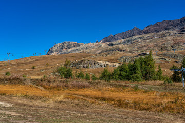 View of the mountains around Alpe d'Huez in the french Alps, France