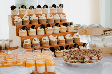 Candy bar. Table with sweets, candies, dessert