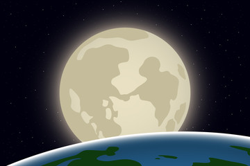 View of Earth and Moon from outer space. Vector illustration.