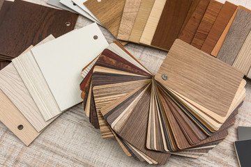 Wooden color swatch choosing wood material for architect or interior designer.