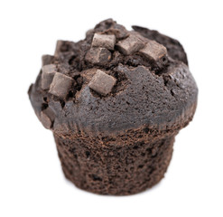 Some Chocolate Muffins isolated on white (selective focus)