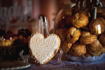 Candy bar. Table with sweets, candies, dessert