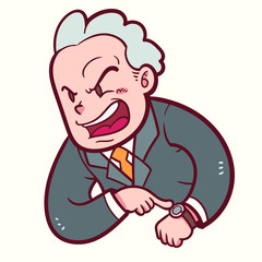 man angry showing watch