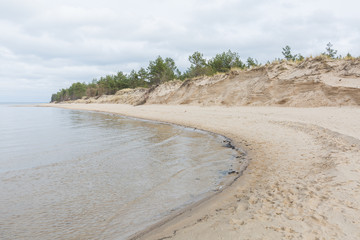 City Carnikava, Latvia. Walking place by the Baltic Sea with sand and trees.