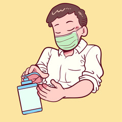 man use hand sanitizer