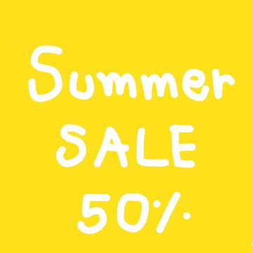 Summer sale 50% discount icon on yellow background. vector background with text