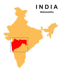 Maharashtra in India map. Maharashtra map
