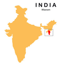 Mizoram in India map. Mizoram map