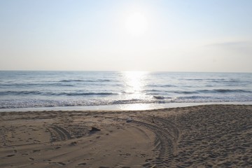 Beautiful landscape summer sea In the morning sunrise. Beautiful beach and tropical sea, Wave of the sea on the sand beach .