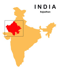 Rajasthan in India map. Rajasthan map
