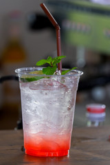 Red Italian soda. Popular drinks with syrups to choose from, drinking and refreshing. For chill out time.