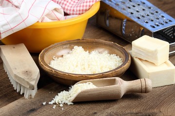 Grated soap for natural laundry.  Eco friendly way how to wash laundry. Good for people with allergy.