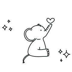 Vector of a doodle of a pretty elephant with a heart in line to paint