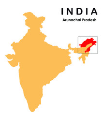 Arunachal Map. Arunachal Pradesh in India map Vector illustration.