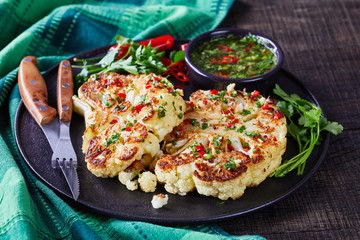 Easy side dish cauliflower steaks with salsa