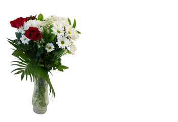 vase with flowers roses on a white background, isolate